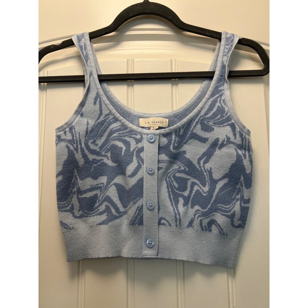 LA Hearts Women’s Sleeveless Marble Button Sweater‎ Cropped Tank Top Size M Blue - Picture 2 of 4